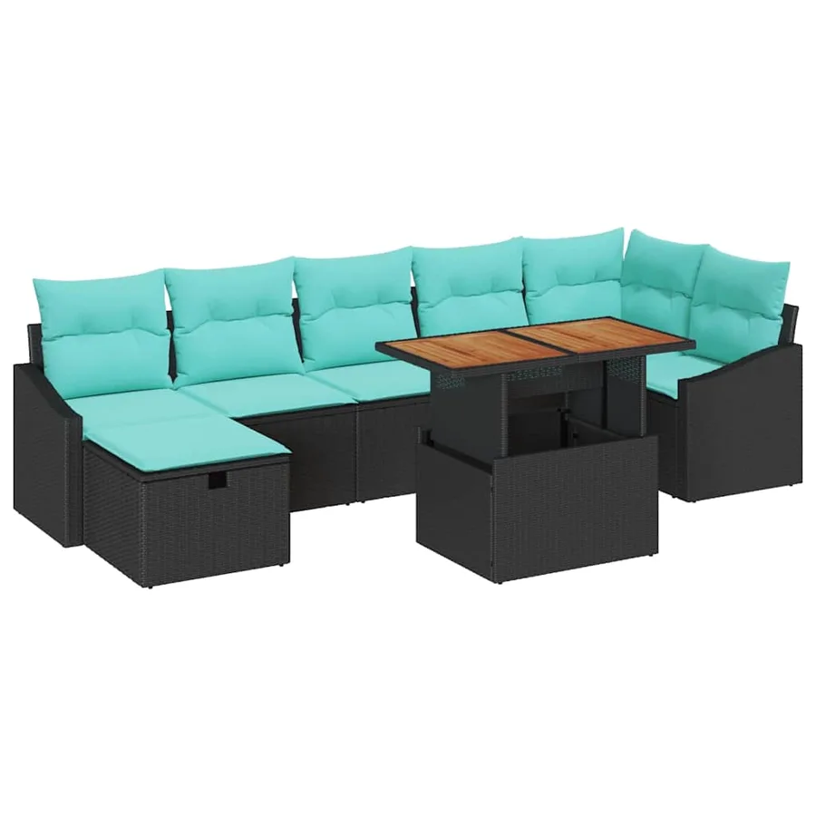 Ensemble de canapé de jardin avec coussin 8 pcs Noir polyrotin - 2