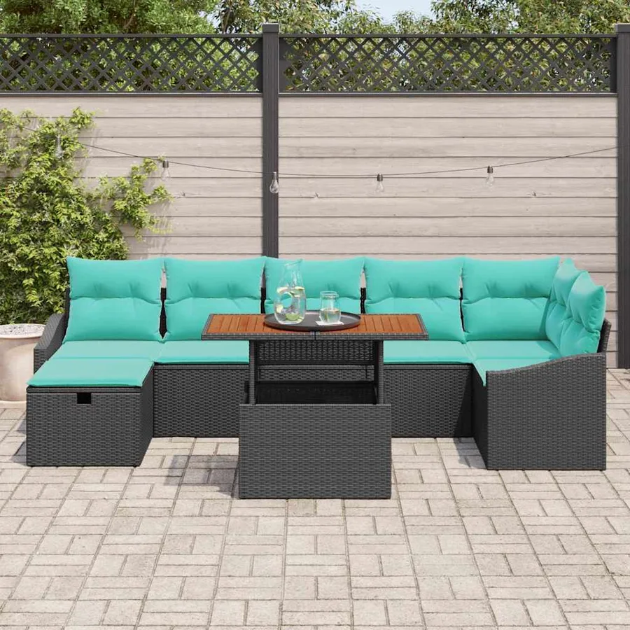 Ensemble de canapé de jardin avec coussin 8 pcs Noir polyrotin - 3