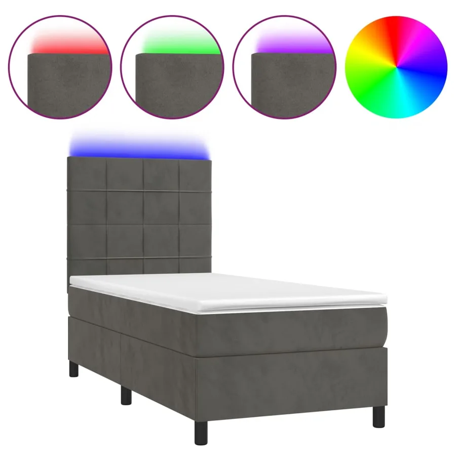 Sommier à lattes de lit et matelas et LED Gris foncé 90x190 cm - 2