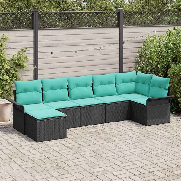 Ensemble de canapé de jardin avec coussin 7 pcs Noir polyrotin