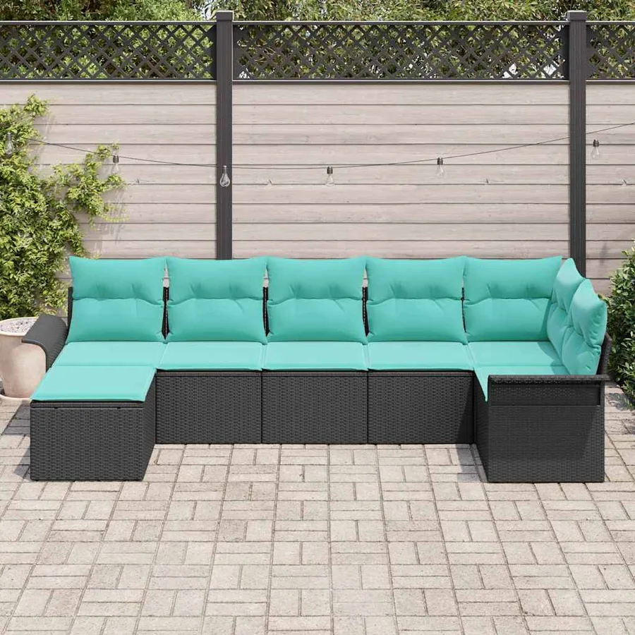 Ensemble de canapé de jardin avec coussin 7 pcs Noir polyrotin - 3