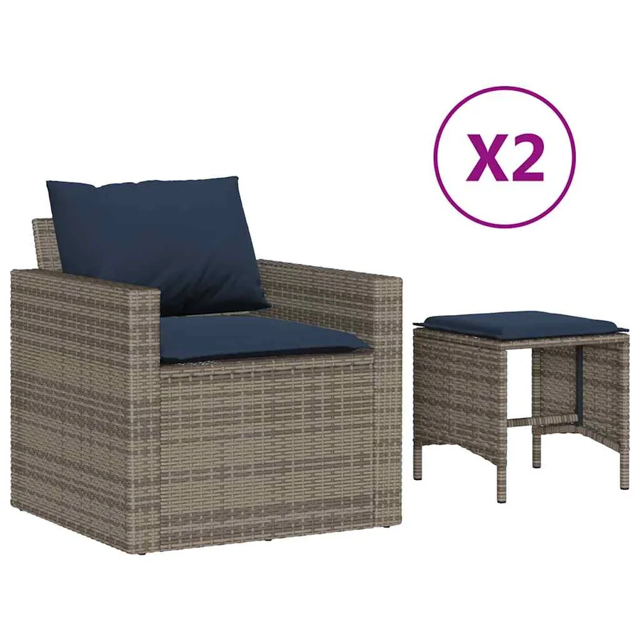 Salon de jardin 4 pcs avec coussins gris résine tressée - 2