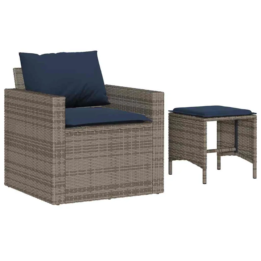 Salon de jardin 4 pcs avec coussins gris résine tressée - 3