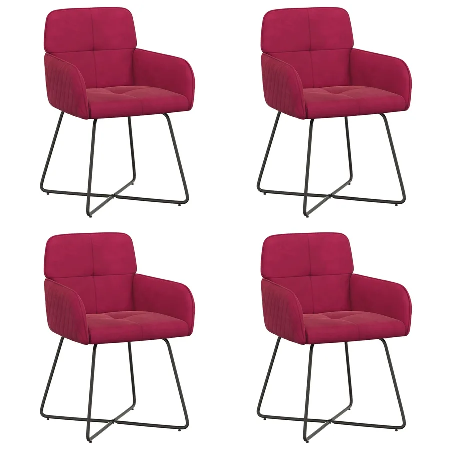 Chaises de salle à manger 4 pcs Velours Bordeaux - 2