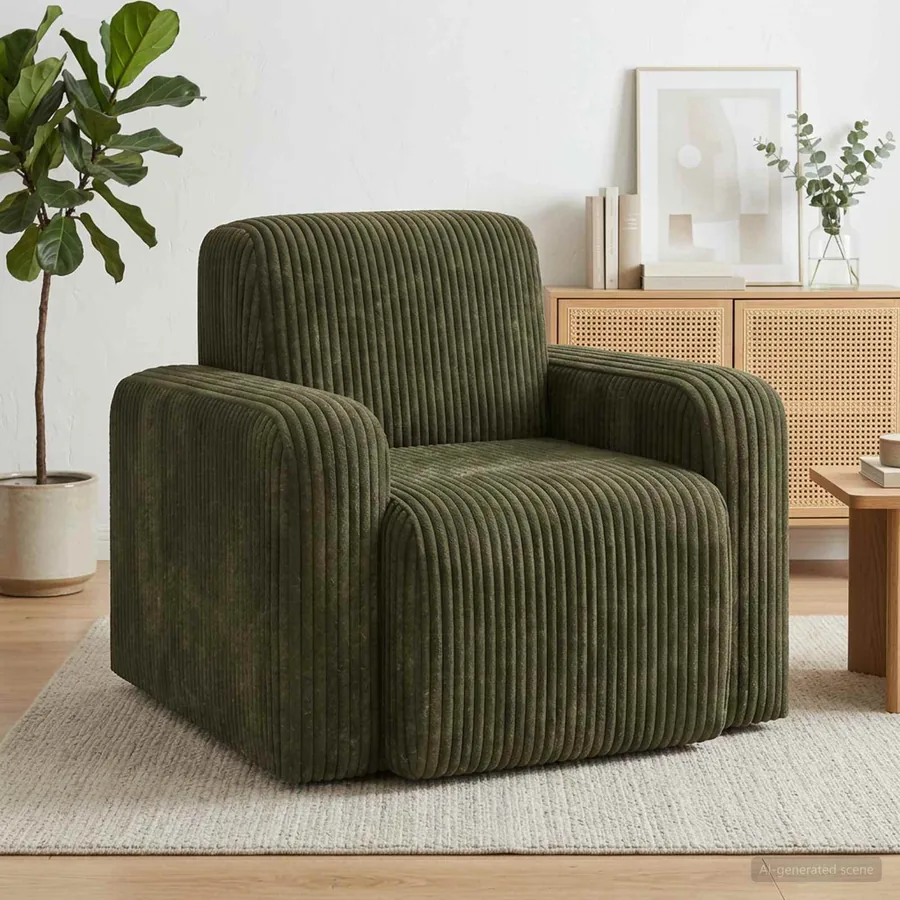 Fauteuil Vert velours côtelé