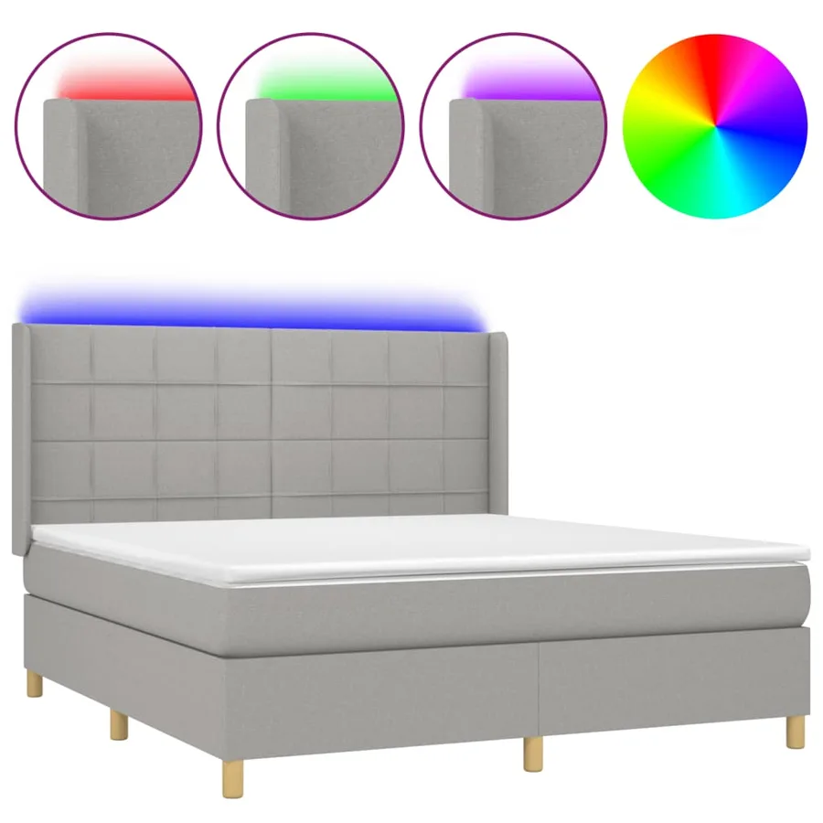 Sommier à lattes de lit matelas LED Gris clair 160x200 cm Tissu - 2
