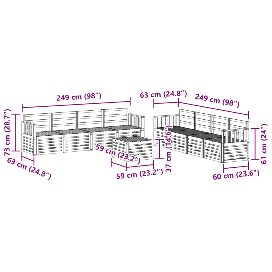 Ensemble de canapés d'extérieur 9 pcs Blanc 59 x 59 x 37 cm - 8