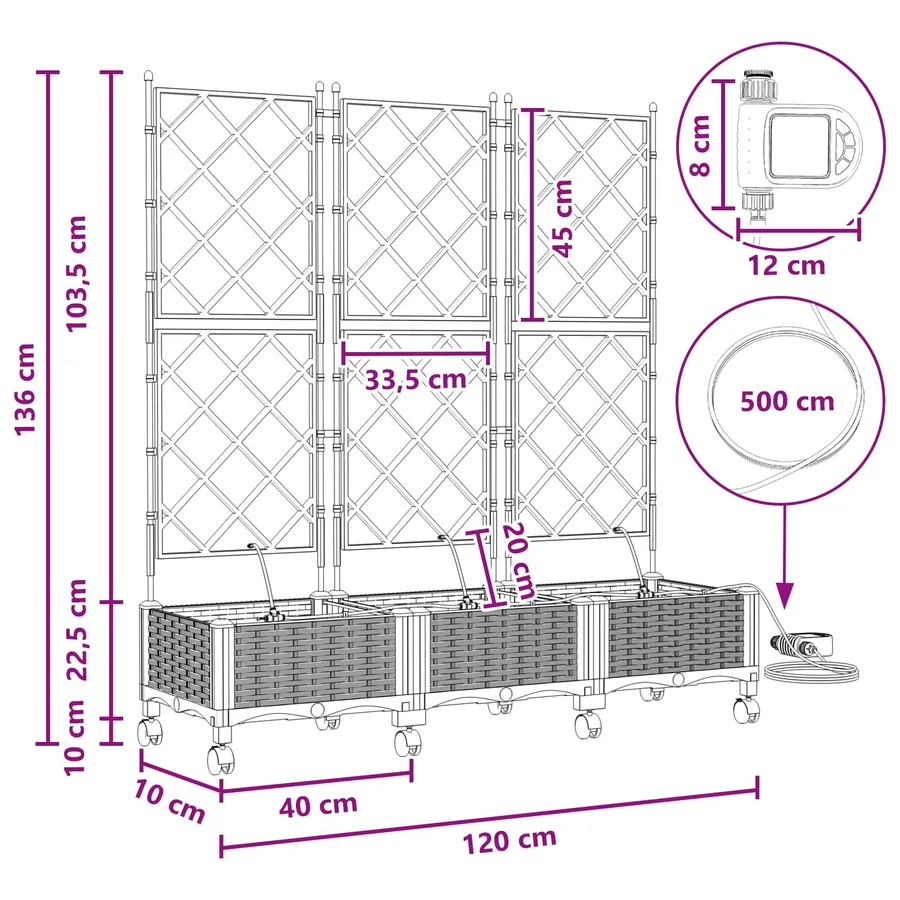 Porte-plante de jardin avec irrigation et roues 3 pc Gris clair - 8