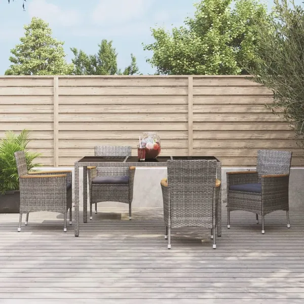 Ensemble à manger de jardin 5 pcs coussins gris résine tressée