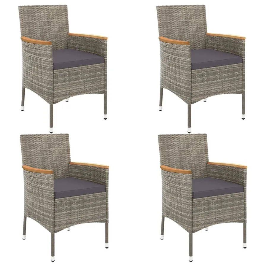 Ensemble à manger de jardin 5 pcs coussins gris résine tressée - 3
