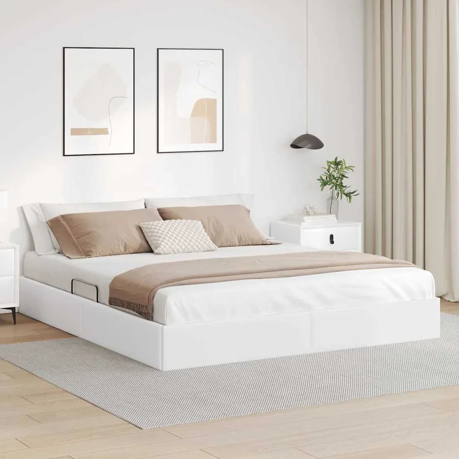 Lit de Rangement Blanc pur 183 x 213 cm Simili cuir