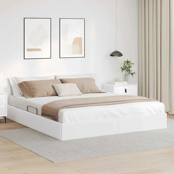 Lit de Rangement Blanc pur 183 x 213 cm Simili cuir