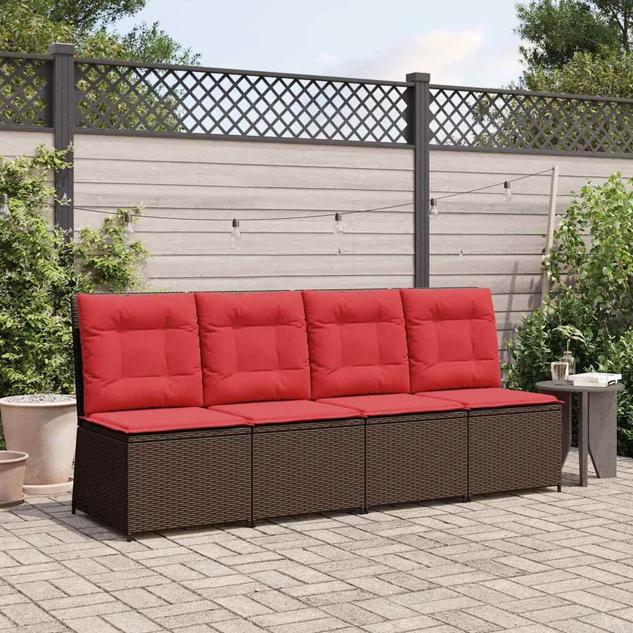 Canapé de jardin avec coussin Marron et rouge polyrotin
