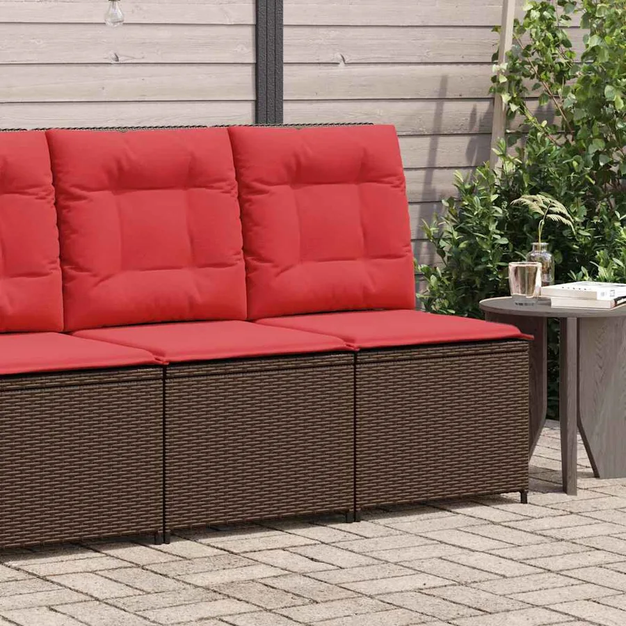 Canapé de jardin avec coussin Marron et rouge polyrotin - 3