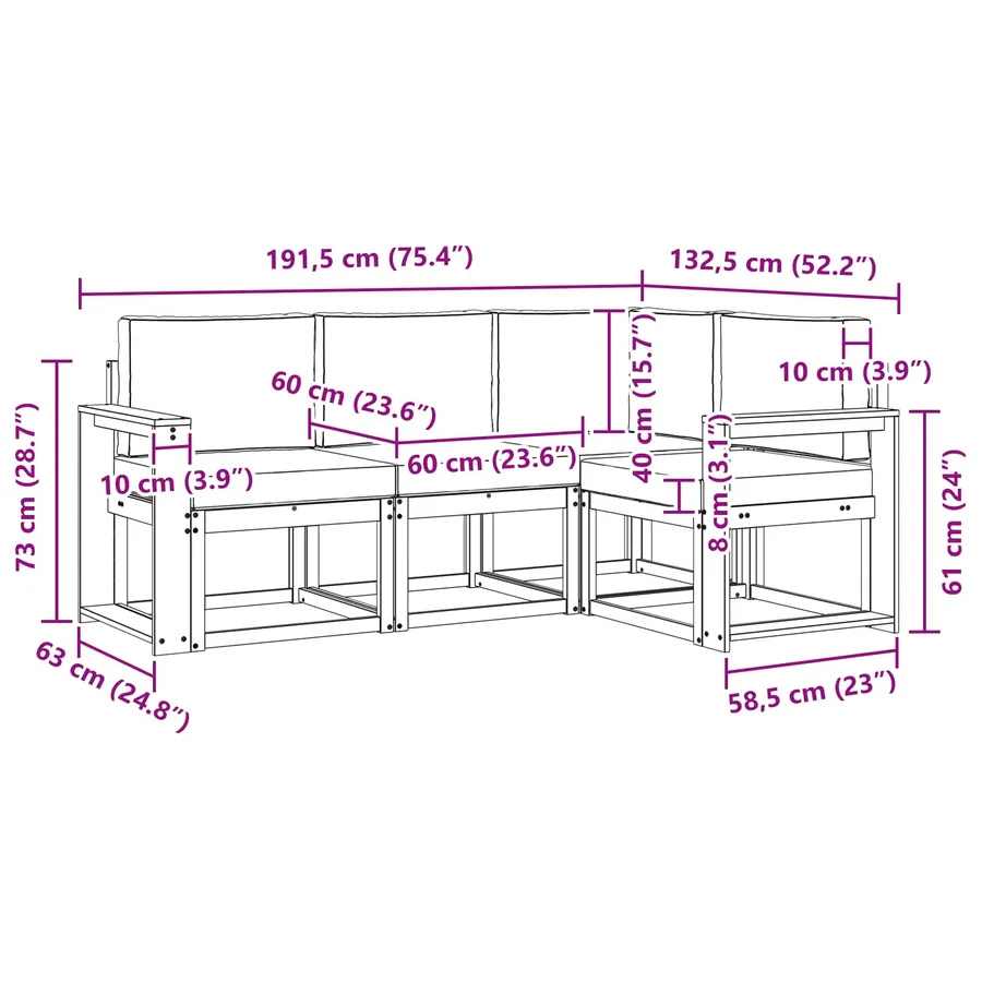 Ensemble de canapés d'extérieur 4 pcs Blanc et gris clair - 7