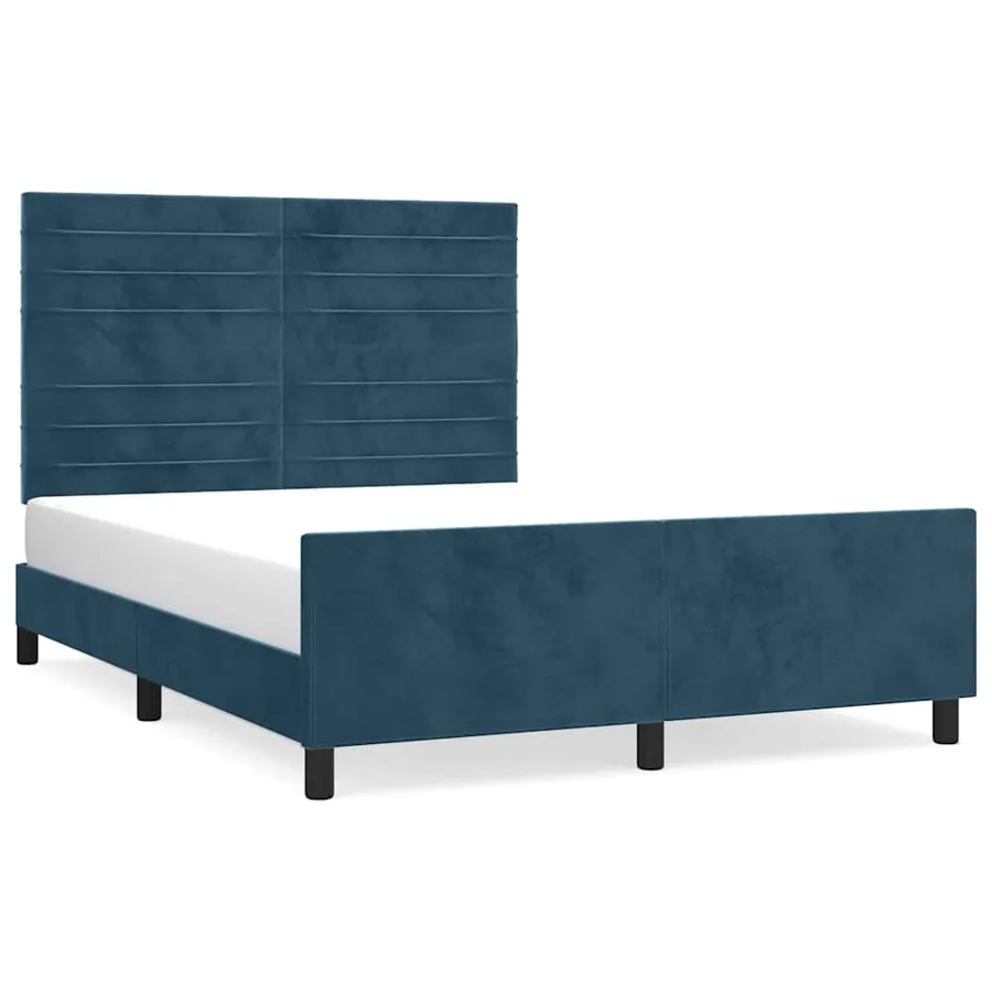 Cadre de lit sans matelas bleu foncé 140x200 cm velours - 2
