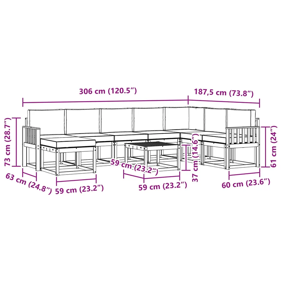 Ensemble de canapés d'extérieur 9 pcs Blanc et gris clair - 8