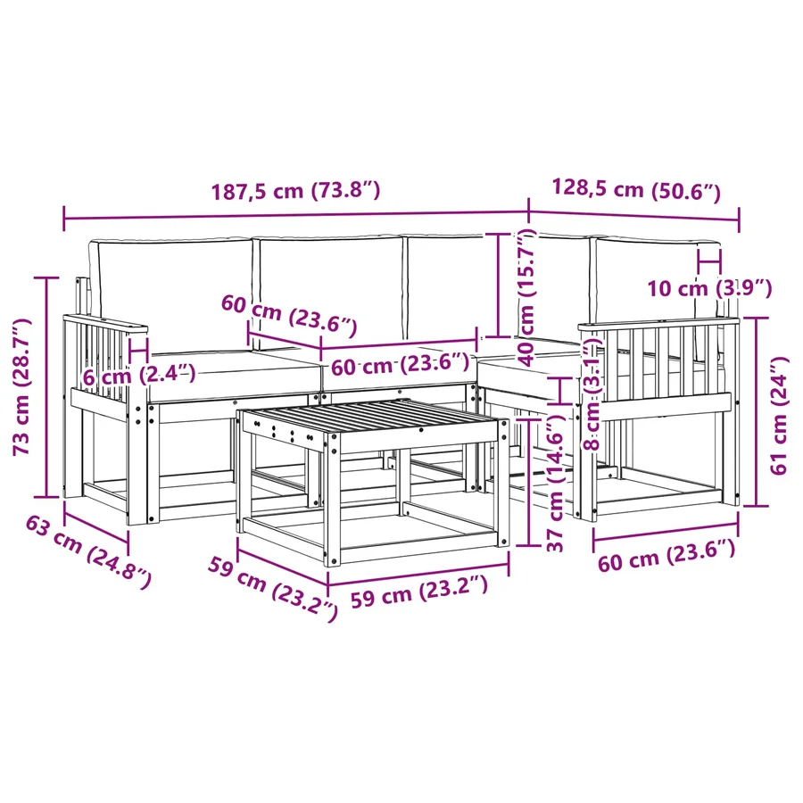 Ensemble de canapés d'extérieur 5 pcs Blanc et gris clair - 7