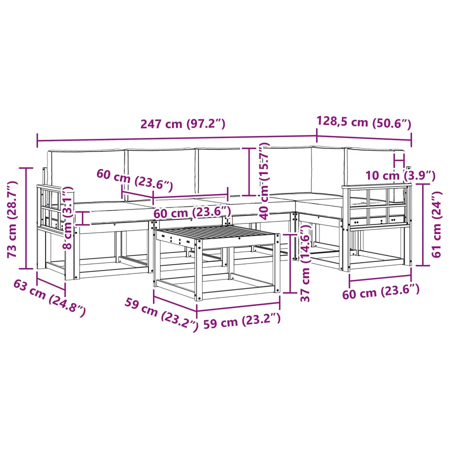 Ensemble de canapés d'extérieur 6 pcs Blanc et gris clair - 8