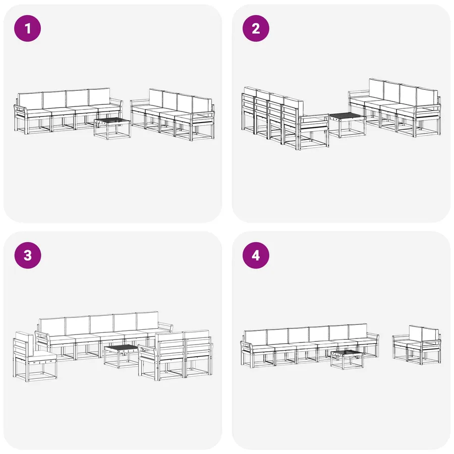 Ensemble de canapés d'extérieur 9 pcs Blanc et gris clair - 6