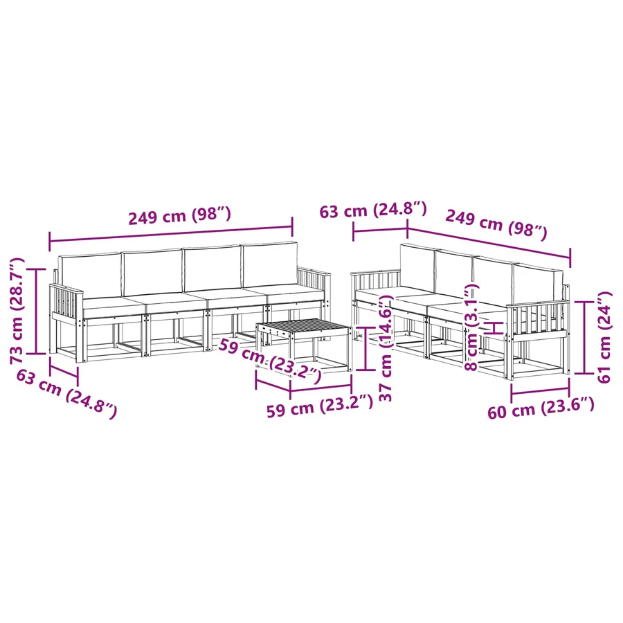 Ensemble de canapés d'extérieur 9 pcs Blanc et gris clair - 7