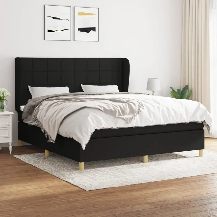 Sommier à lattes de lit avec matelas Noir 160x200 cm Tissu