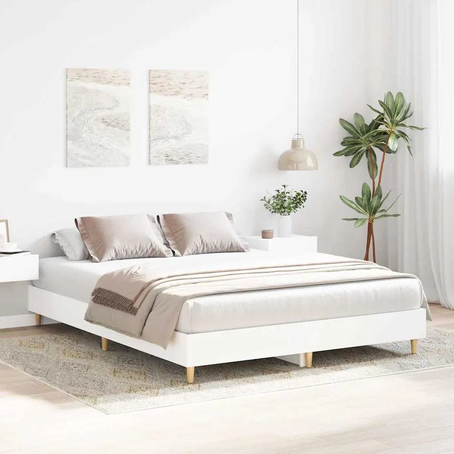 Cadre de lit 2 pcs Blanc 152 x 203 cm Bois d'ingénierie
