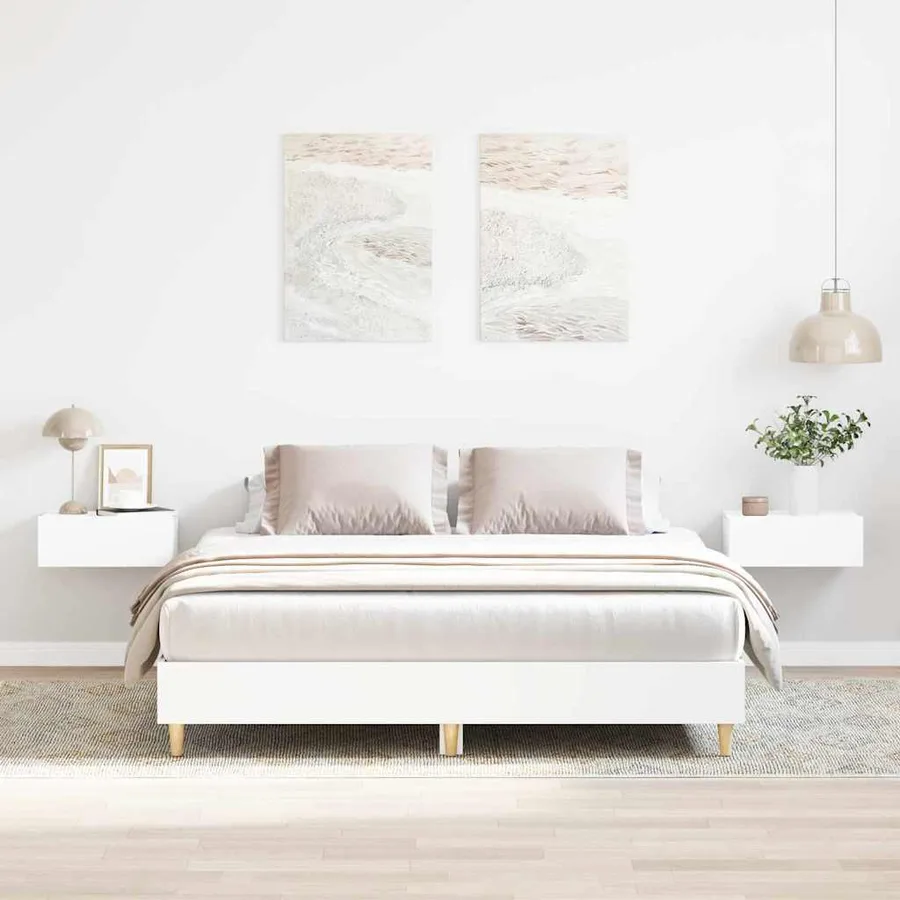 Cadre de lit 2 pcs Blanc 152 x 203 cm Bois d'ingénierie - 4