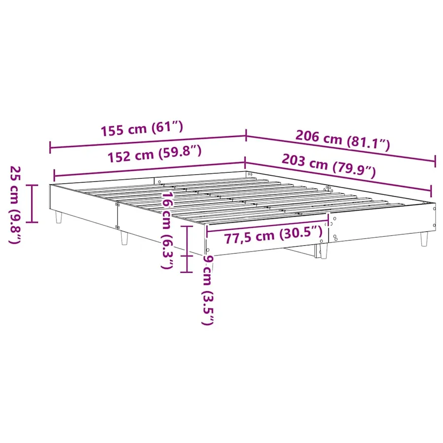Cadre de lit 2 pcs Blanc 152 x 203 cm Bois d'ingénierie - 9