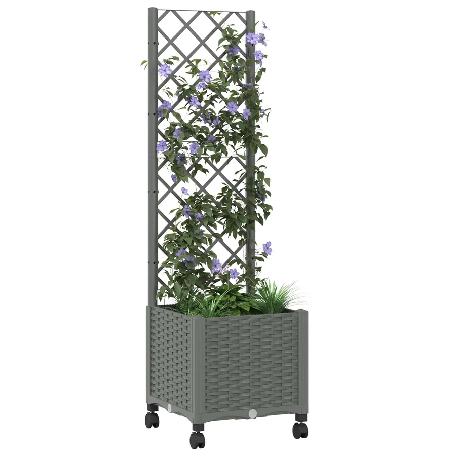 Bac de jardin avec treillis et roues Gris clair PP - 3