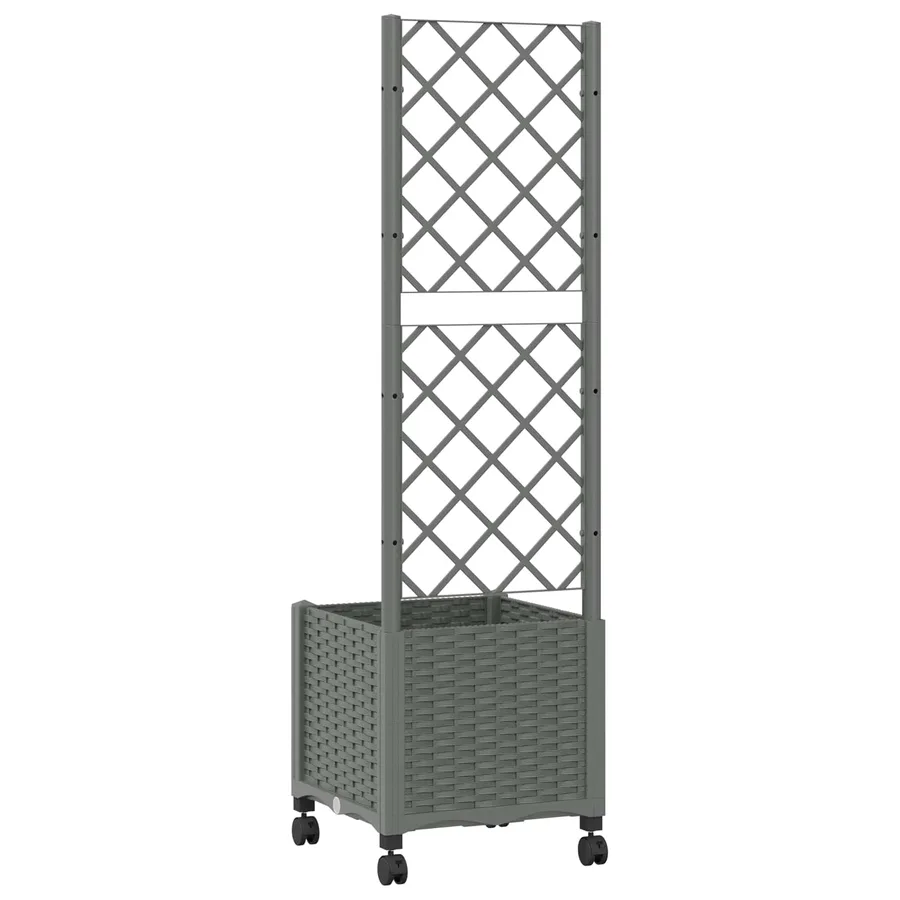 Bac de jardin avec treillis et roues Gris clair PP - 5