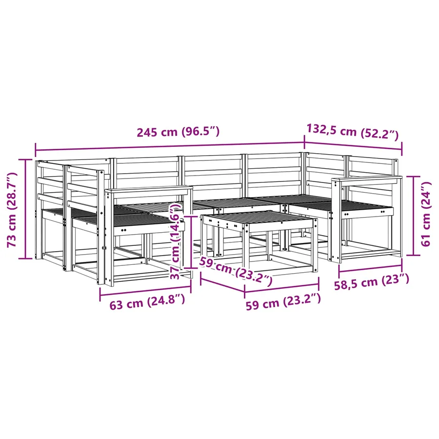 Ensemble de canapés d'extérieur 7 pcs Blanc 59 x 59 x 37 cm - 8