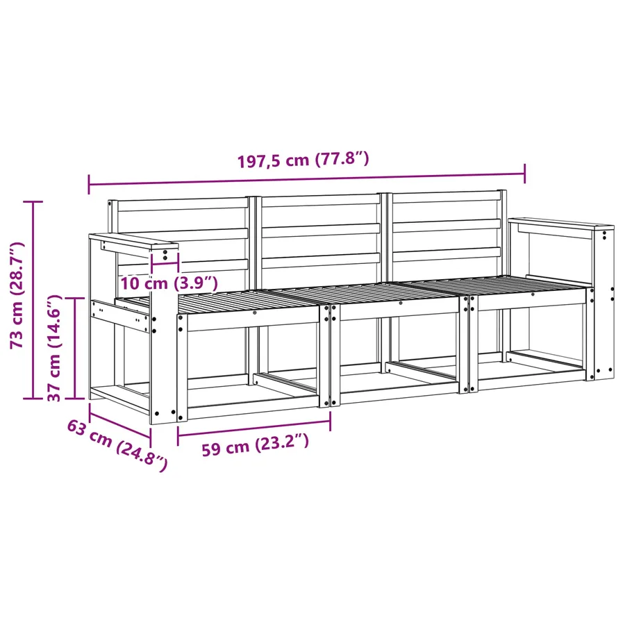 Ensemble de canapés d'extérieur 3 pcs Blanc 197,5 x 63 x 73 cm - 5