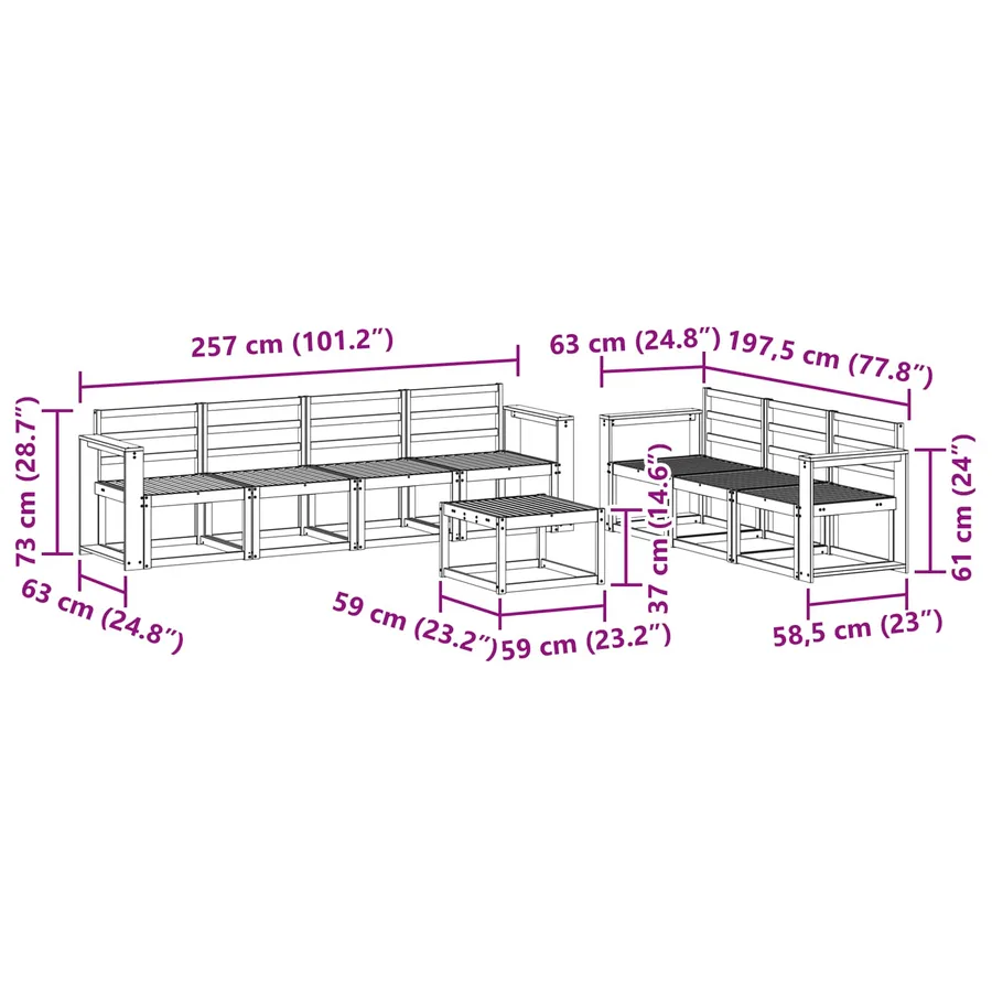 Ensemble de canapés d'extérieur 8 pcs Blanc 59 x 59 x 37 cm - 8