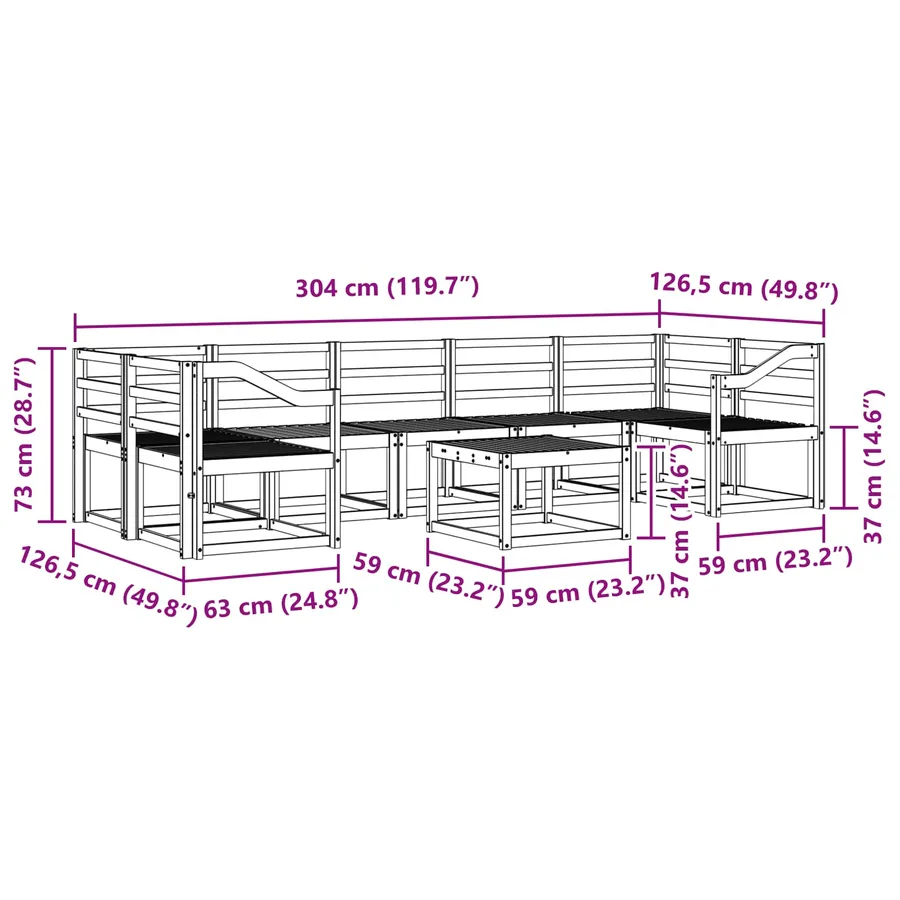 Ensemble de canapés d'extérieur 8 pcs Blanc 59 x 59 x 37 cm - 8