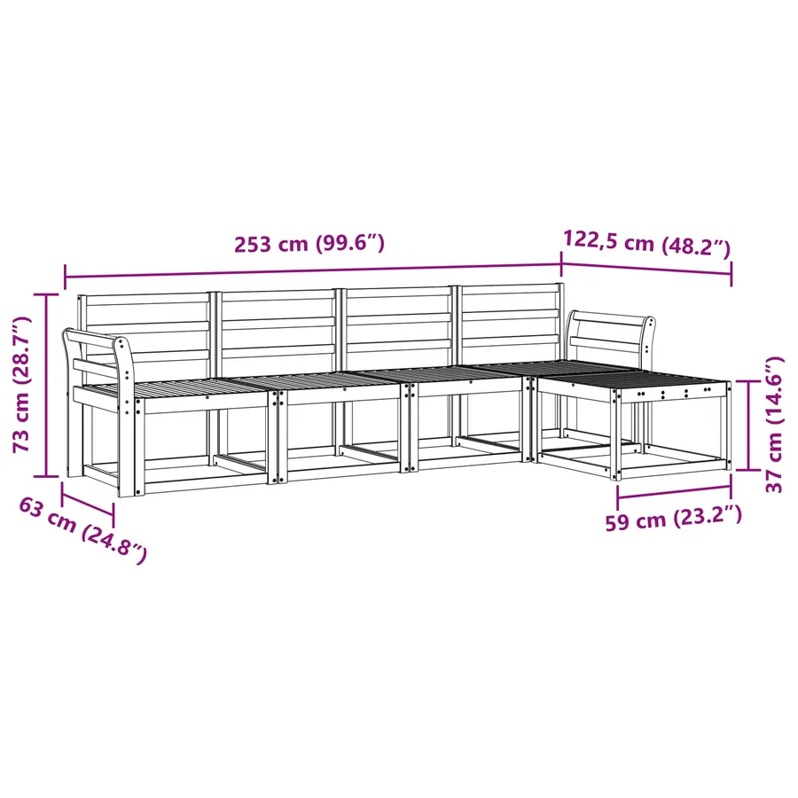 Ensemble de canapés d'extérieur 5 pcs Blanc 253 x 122,5 x 73 cm - 7