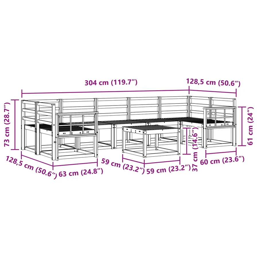 Ensemble de canapés d'extérieur 8 pcs Blanc 59 x 59 x 37 cm - 8