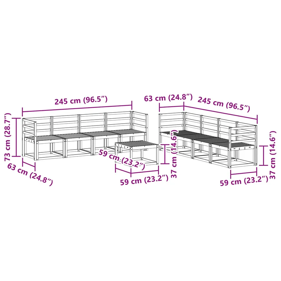 Ensemble de canapés d'extérieur 9 pcs Blanc 59 x 59 x 37 cm - 8