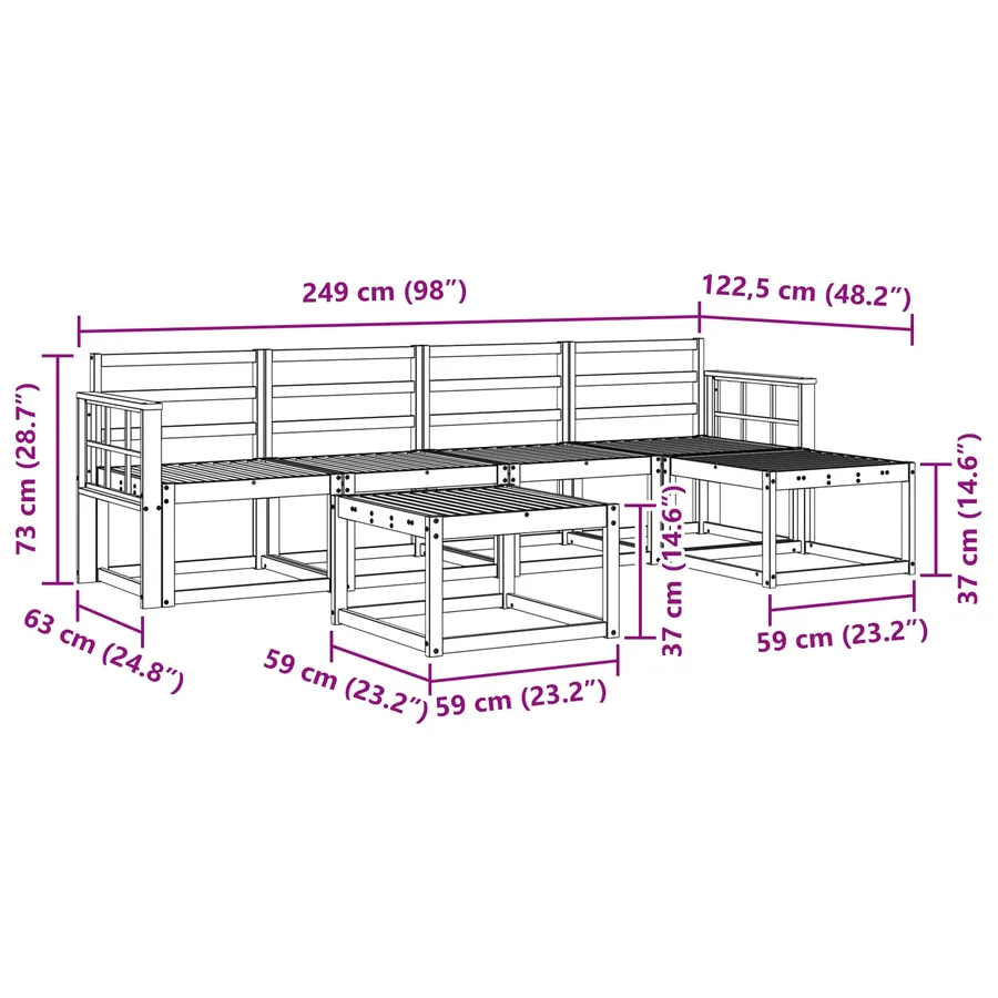 Ensemble de canapés d'extérieur 6 pcs Blanc 59 x 59 x 37 cm - 8