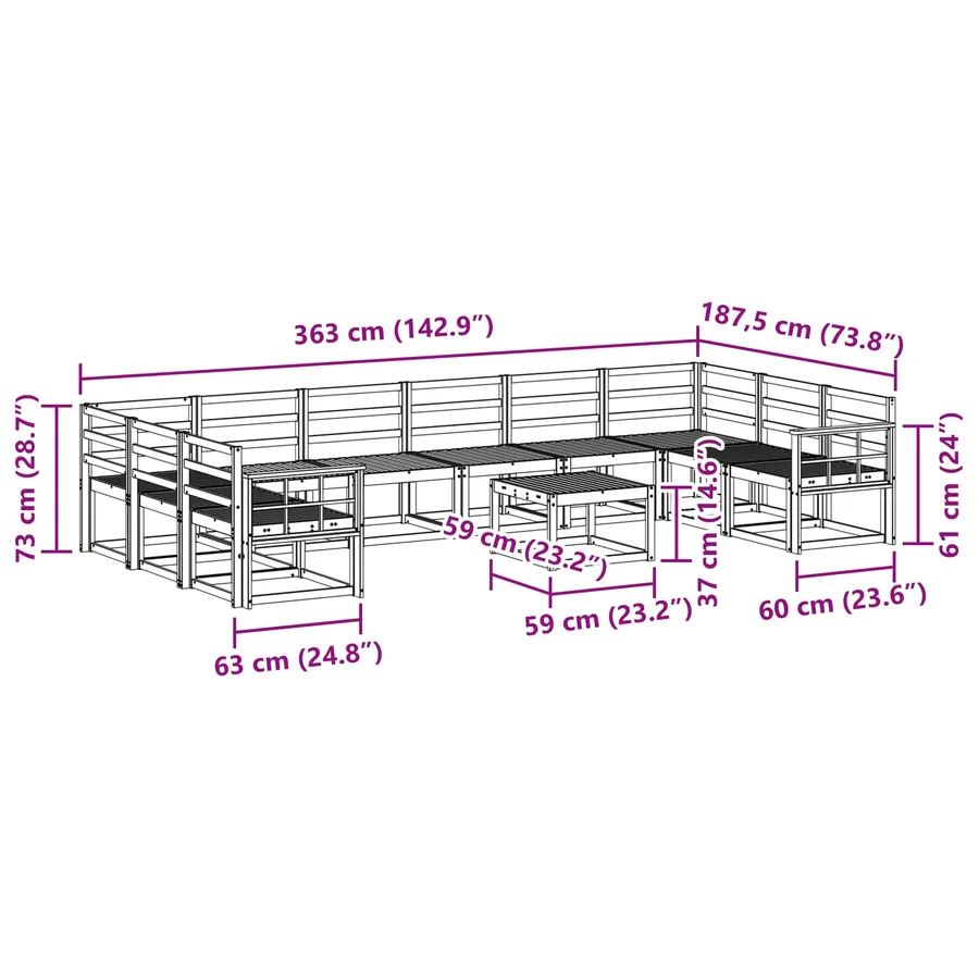 Ensemble de canapés d'extérieur 11 pcs Blanc - 9