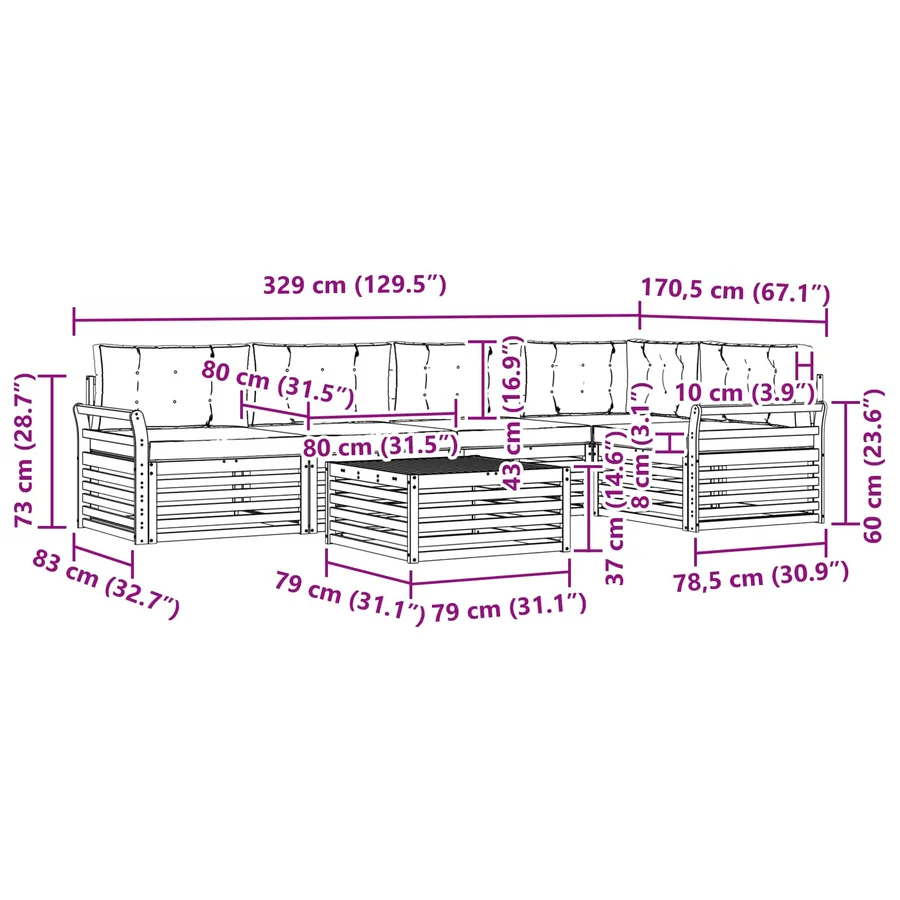 Ensemble de canapés d'extérieur 6 pc Blanc et Beige Polyester - 8