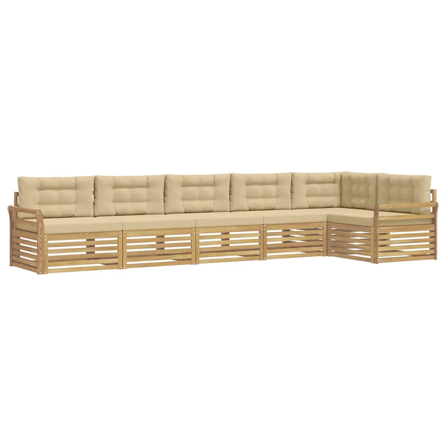 Ensemble de canapés d'extérieur 6 pc Blanc et Beige Polyester - 2