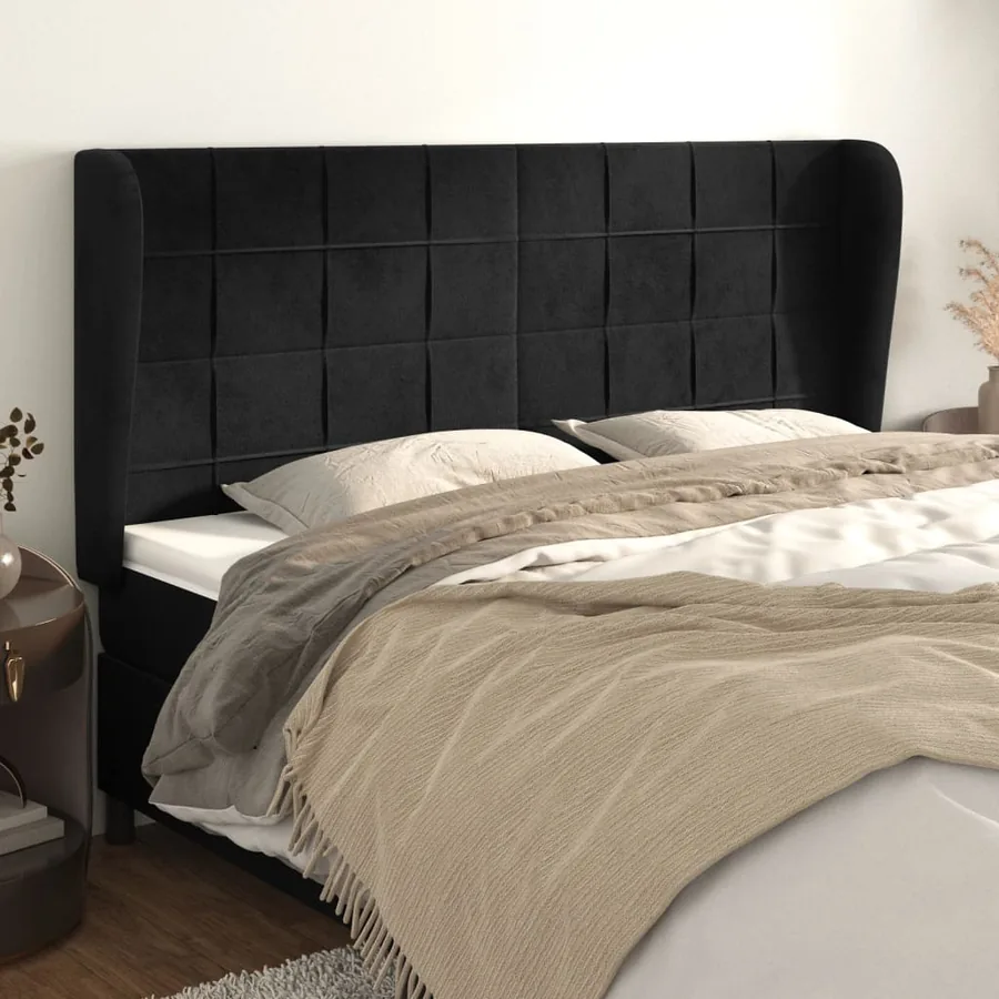 Tête de lit avec oreilles Noir 183x23x118/128 cm Velours