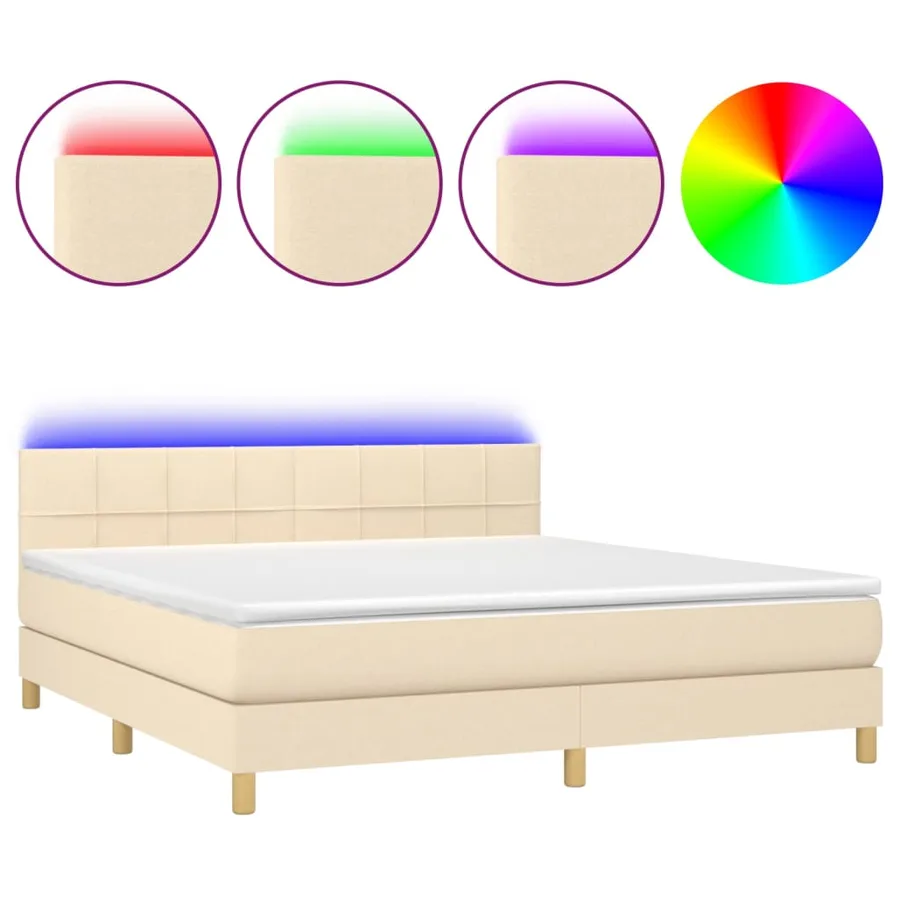 Sommier à lattes de lit avec matelas LED Crème 160x200 cm Tissu - 2