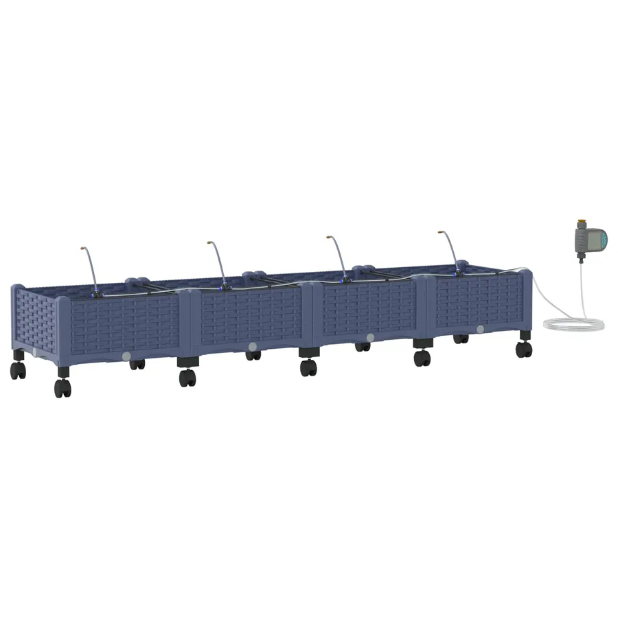 Porte-plante de jardin avec irrigation et roues 4 pc Gris PP - 2