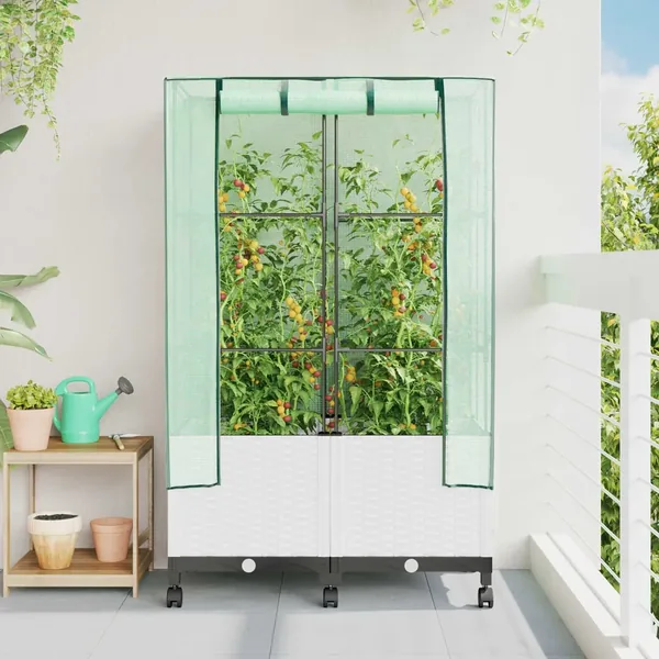 Jardinière de jardin avec couverture de serre et roues 2 pc PP