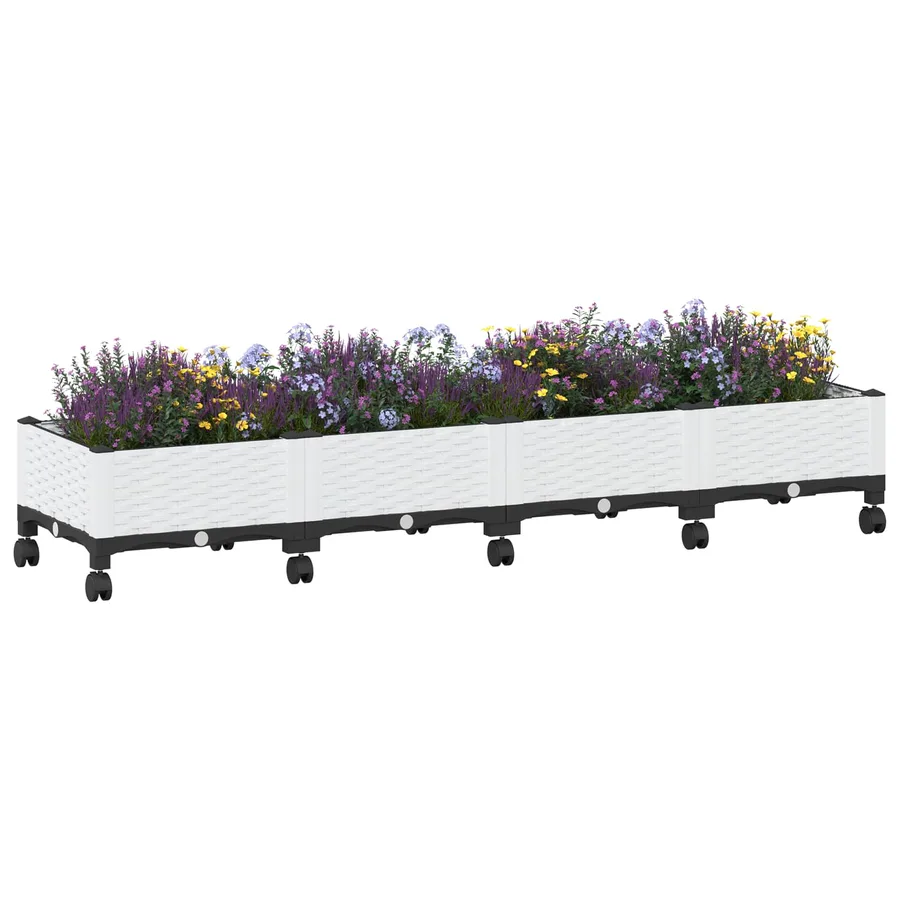 Jardinière avec Roues Blanc 160 x 40 x 33 cm PP - 3