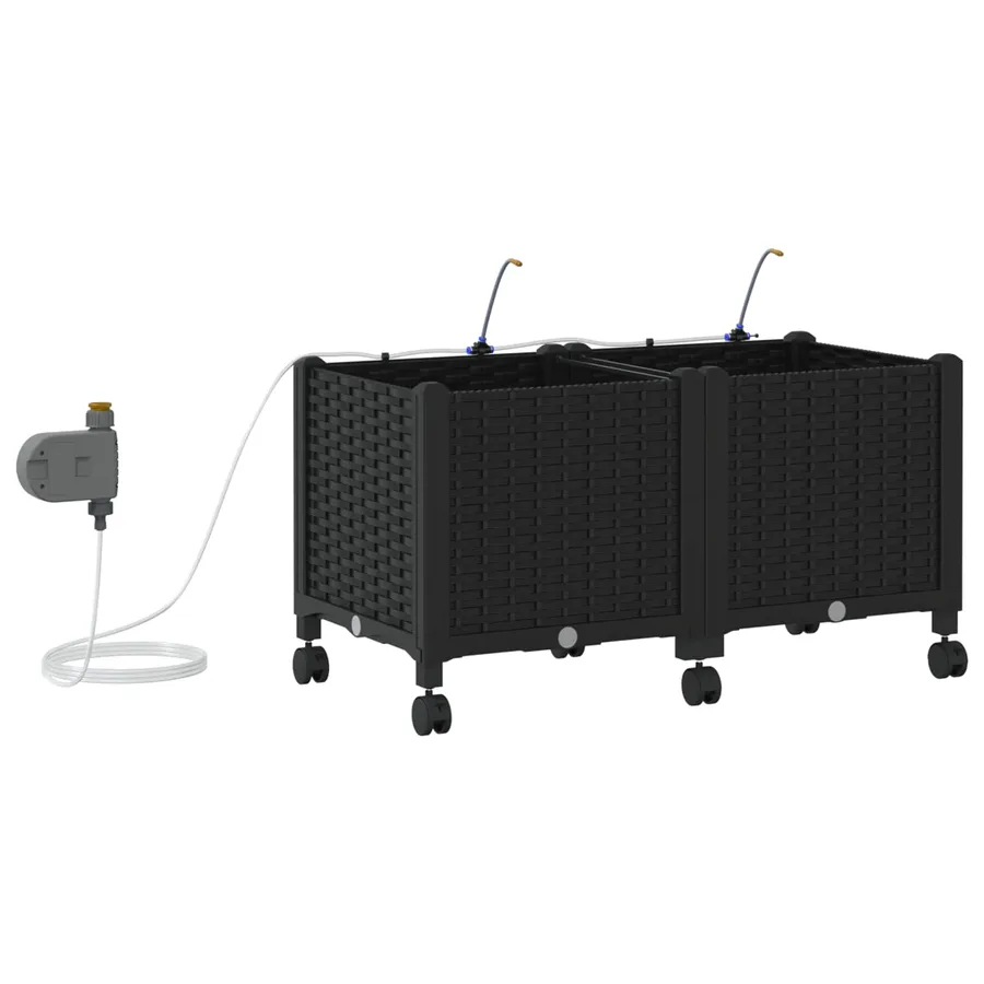 Porte-plante de jardin avec irrigation et roues 2 pc Noir PP - 4
