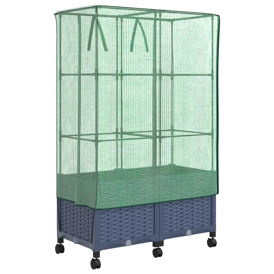 Jardinière de jardin avec couverture de serre et roues 2 pc PP - 4