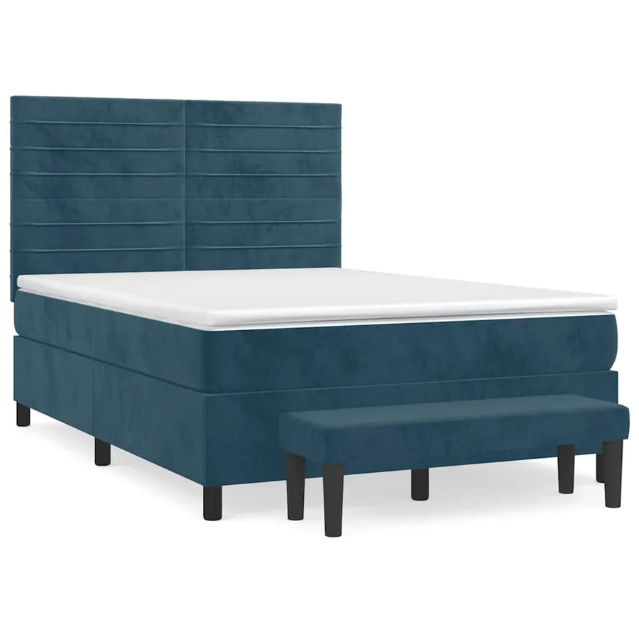 Sommier à lattes de lit et matelas Bleu foncé 140x190cm Velours - 2